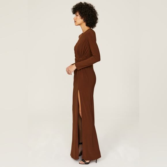 Ieena for Mac Duggal Keyhole Draped Gown brown 12 - Picture 5 of 7